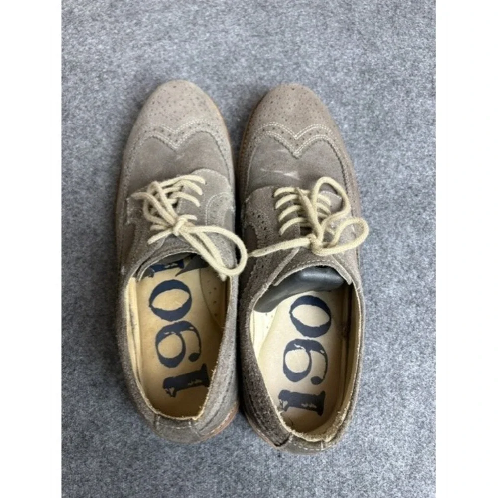 1901 Gray Suede Wingtip Oxford Shoes Men Beige Tan Lace Up Brogue Casual Dress